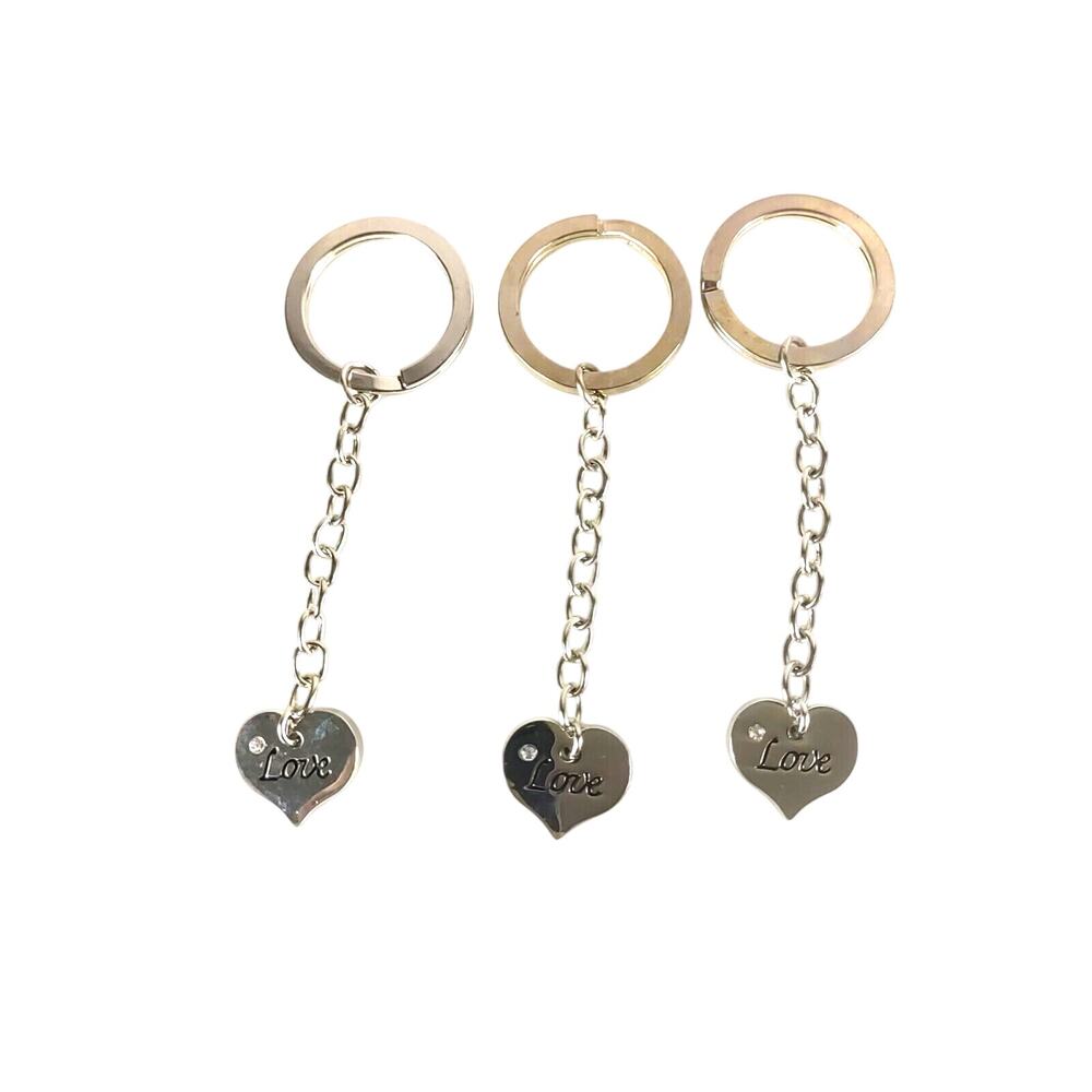 Heart Love Silver Tone Rhinestone Keychain Lightweight Gift Lot Of 3